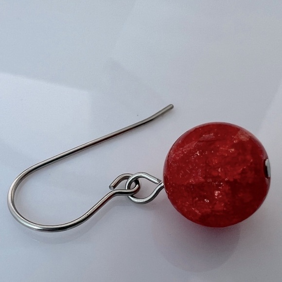 𝅺ORANGISH Red Fire Crackle Agate Dangle Earrings - Picture 4 of 14